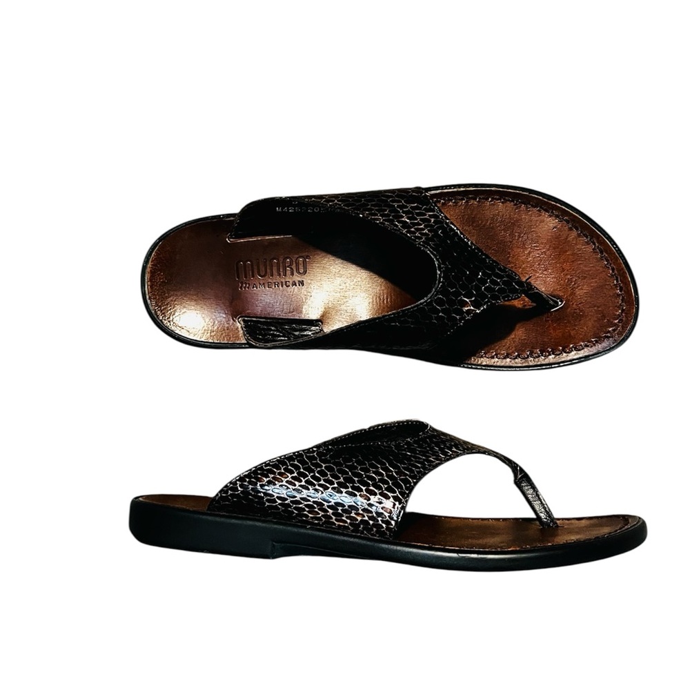 Munro Croc-Embossed Brown leather Slides